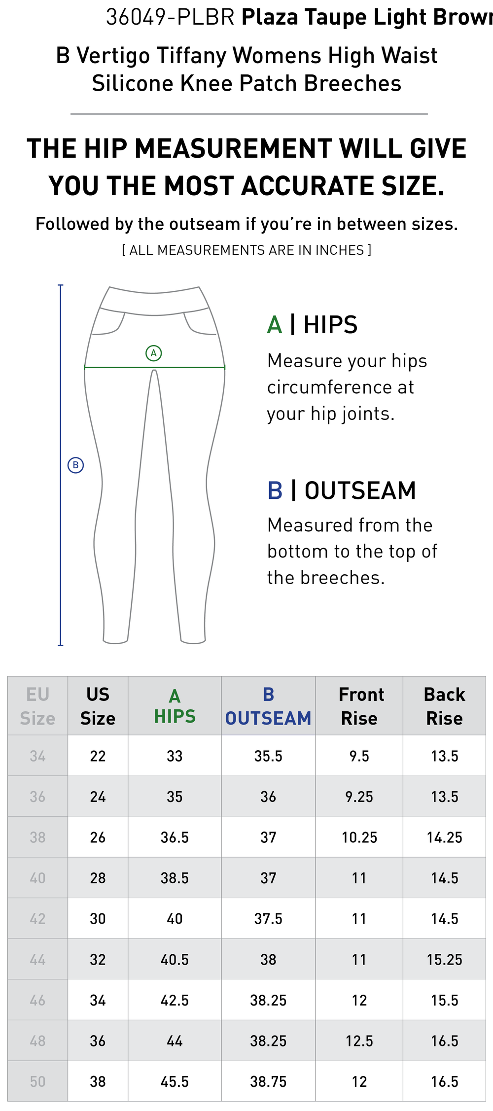 B Vertigo Tiffany Womens High Waist Silicone Knee Patch Breeches